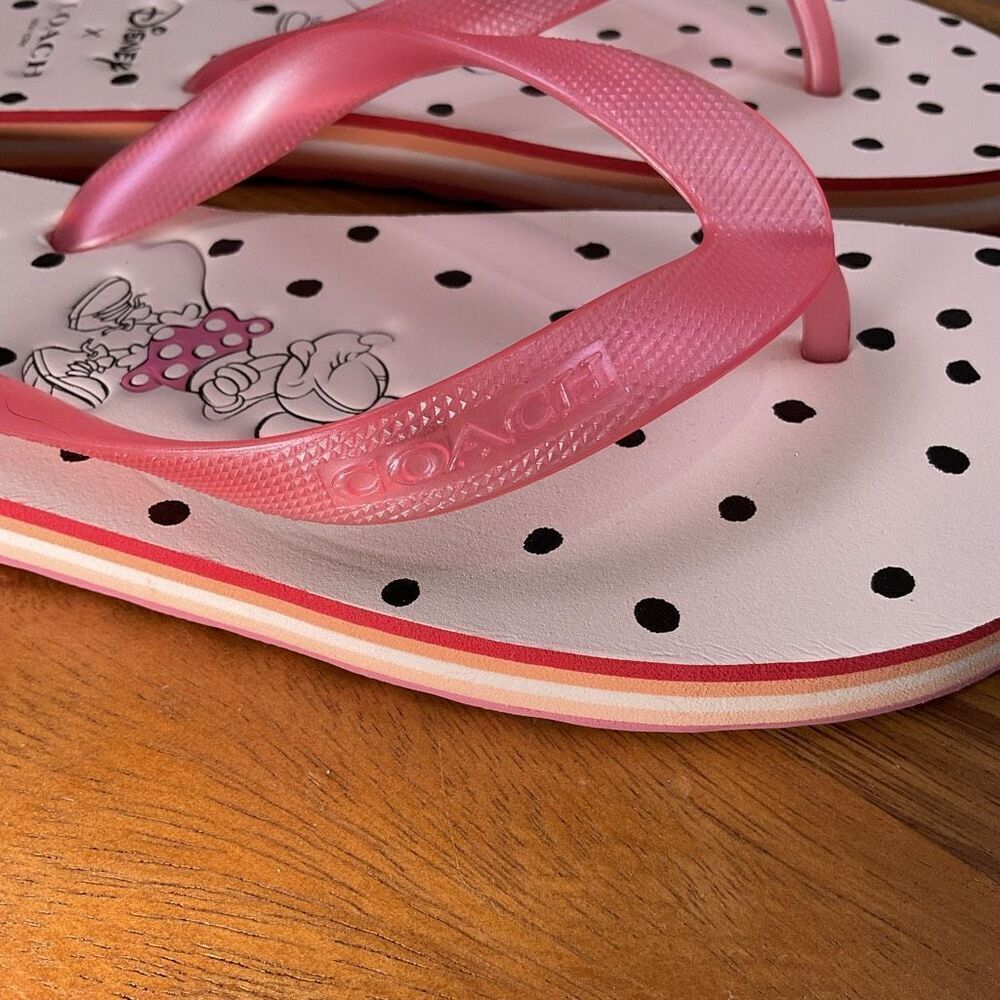 Coach X Disney Minnie Mouse Pink Floral Thong Flip Flops Sandals Women's Size 7 - Picture 4 of 9